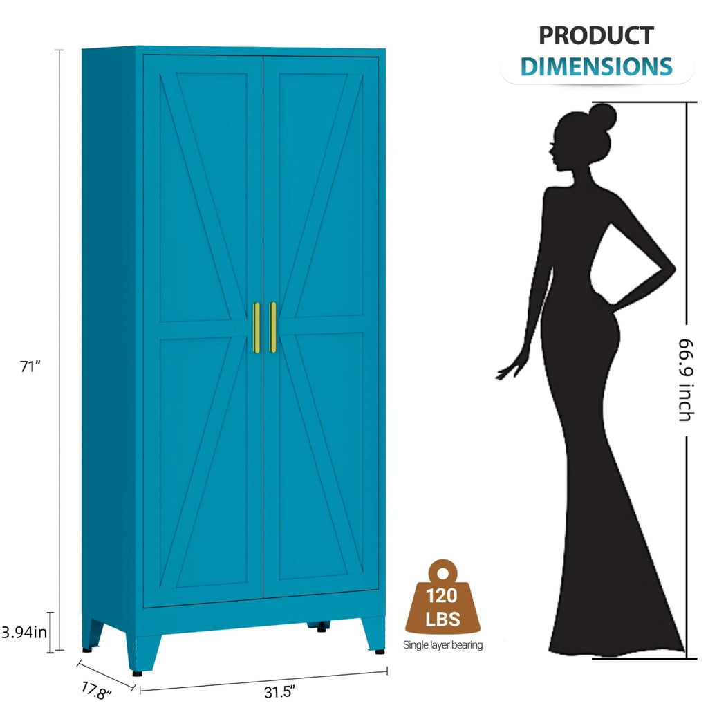 71" Metal Wardrobe Closet Clothing Storage Cabinet with Hanging Rod