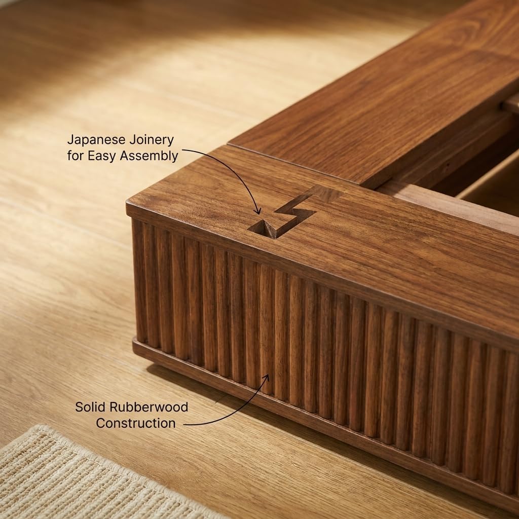 Solid Walnut Wood Platform Bed Frame King Size Japanese Joinery