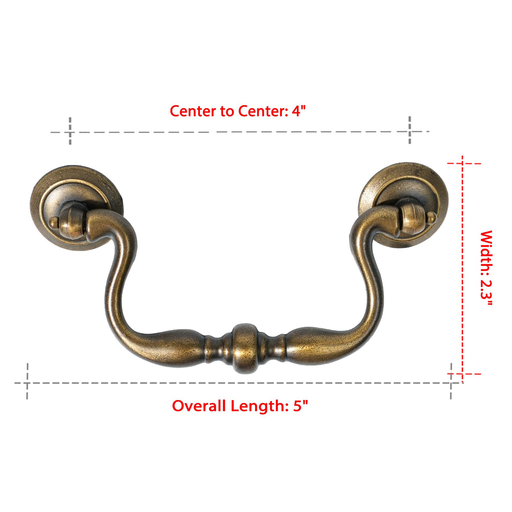 Antique Brass Drop Bail Drawer Pulls 4 Pack, 4 Inch Hole Centers