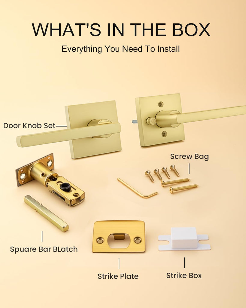 Brushed Gold Door Handles Interior, Gold Privacy Door Handle, 1 Pack