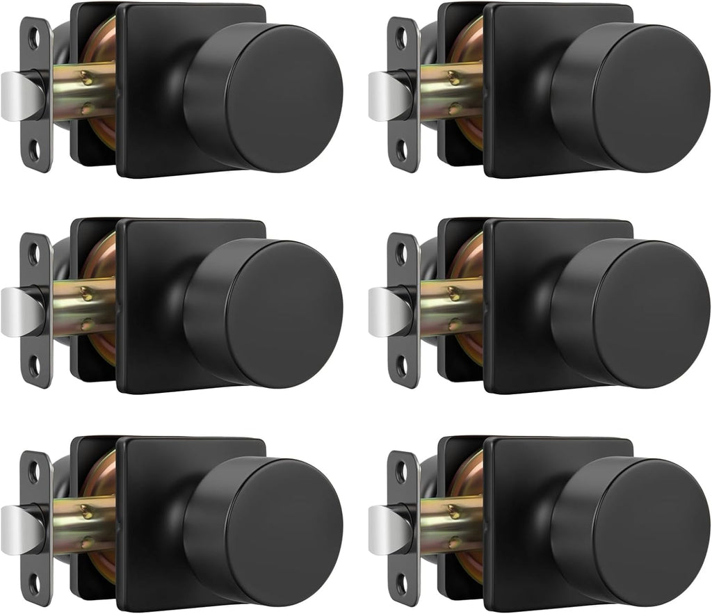 Matte Black Closet Door Knobs, Passage Door Knobs Interior Hallway, Black Closet Door Knob No Lock 6 Pack