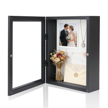 8x10 Shadow Box Wood Picture Frame, 2.16 Deep, Real Glass, Black