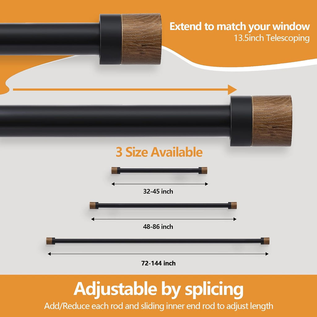 Wood Curtain Rods for Windows 48 to 84 Inches(4-7ft),1 inch Adjustable Window Curtain Rods with Imitation Wood Grain