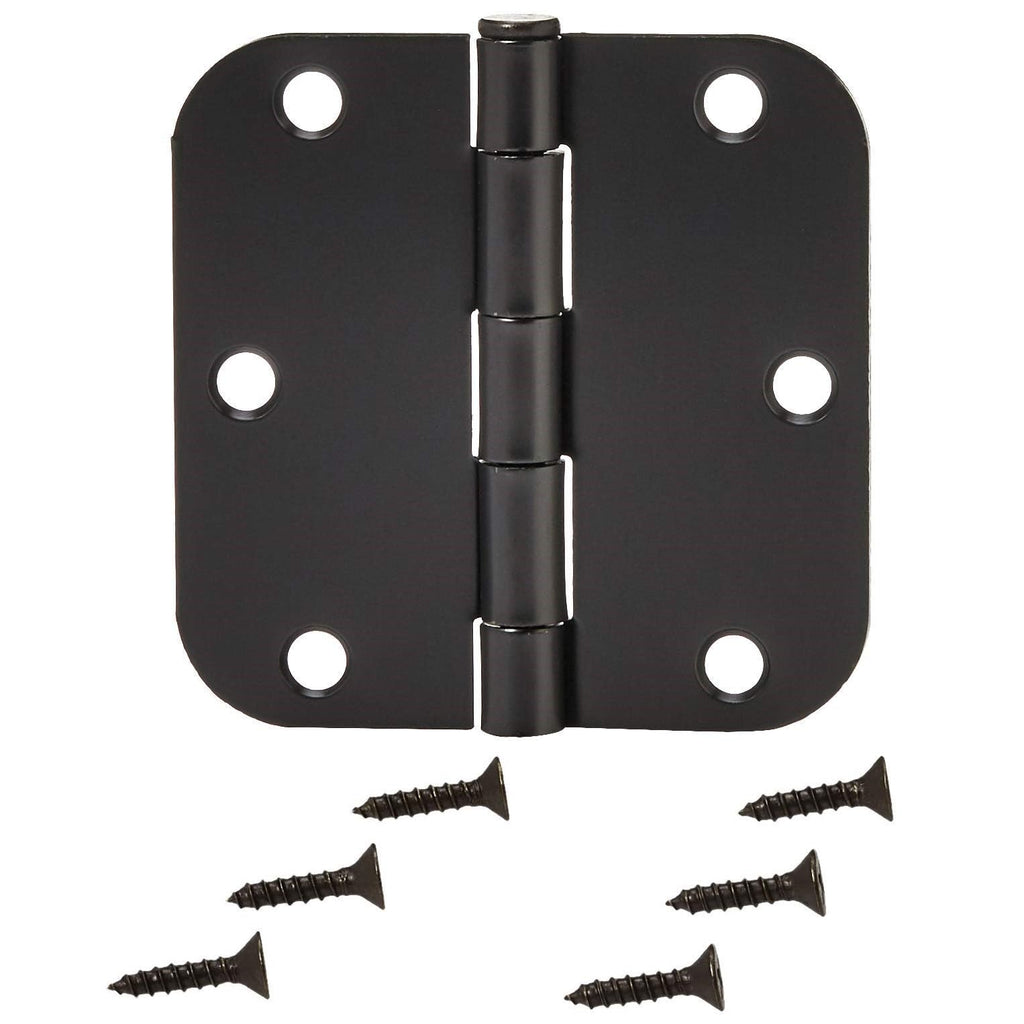 Sturdy Rounded 5/8 Radius Interior Door Hinges with Included Screws, 3.5" x 3.5", Matte Black, 18-Pack