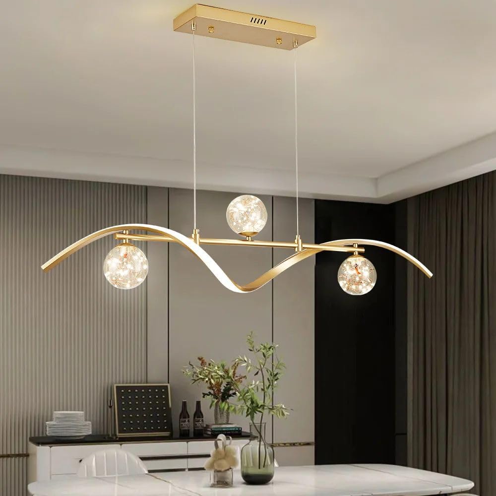 40.2" Dimmable Kitchen Island Lighting, Gold 4-Light Dining Room Light Fixture Over Table Linear LED Chandelier