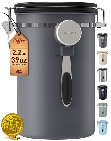 Coffee Canister,39OZ, 2.2lbs,Large Airtight Stainless Steel Container