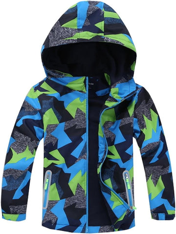 Boys Outdoor Color Block Fleece Lining Windproof Jackets with Hood