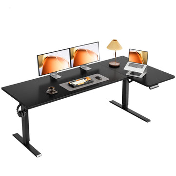 71" Reversible L Shaped Electric Standing Desk, Carbon Fiber Black