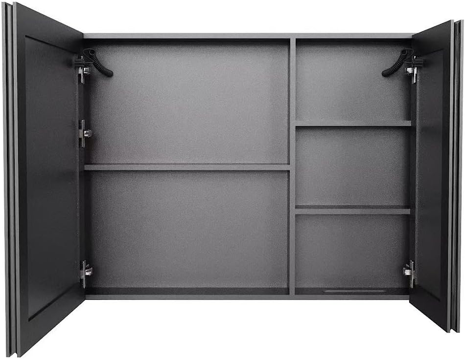 31.50" x 23.62" LED Bathroom Medicine Mirror Cabinet, Wall Mounted Double Door Aluminum Vanity Storage Cabinet with