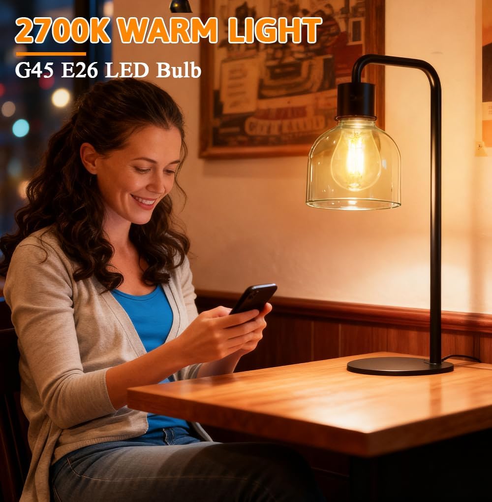 G45 E26 LED Edison Filament Bulbs 6W Equivalent 60 Watt, 2700K Warm White