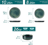 Starry 12 Pieces Dinnerware Sets for 4, Green Reactive Glaze Dishes Sets, Ceramic Plates and Bowls Set