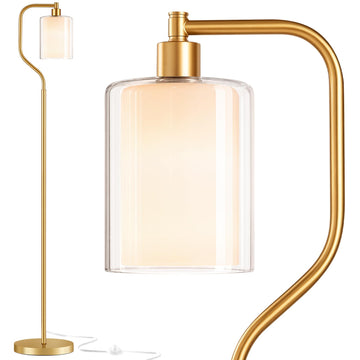 Dimmable Gold Floor Lamp with Double Glass Shade