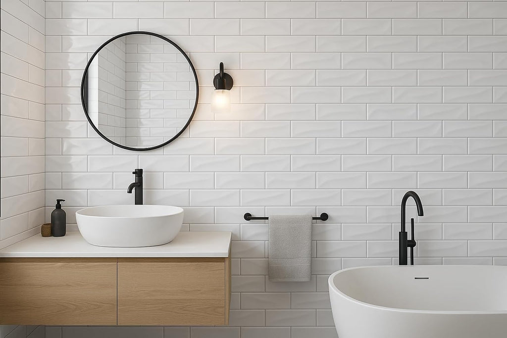 4x12 White 3D Subway Ceramic Wall Tile with Glossy Finish Backsplash, Bathroom Shower, and Accent Walls - 30 per Box