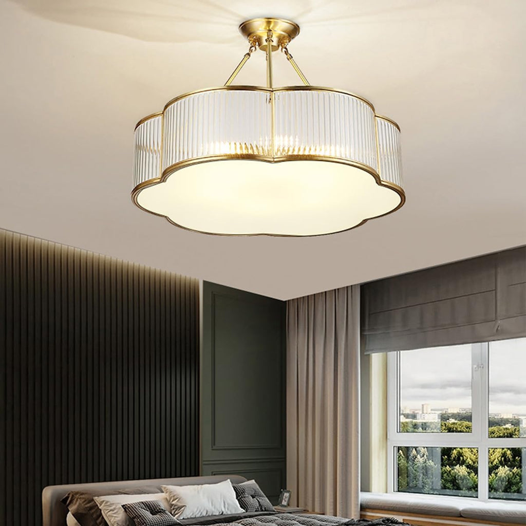 24 in Large Semi Flush Brass Chandelier for Living Room Bedroom | 6-Bulbs Design,Gold Ceiling Light,Art Deco Light