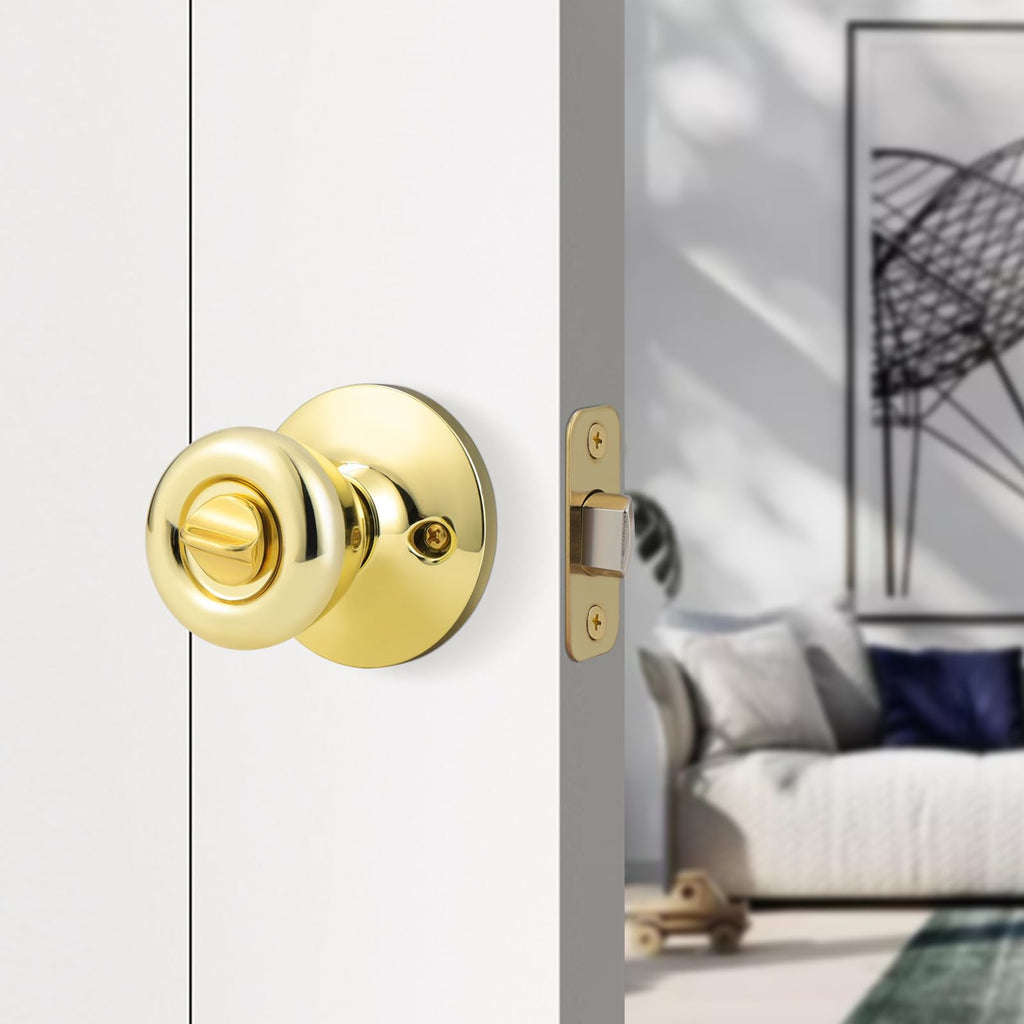 3 Pack Privacy Door Knobs Interior Polished Brass Keyless Interior Door knobs Bathroom Tulip Privacy Door Lock