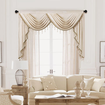 Luxury Cream Velvet Curtain Valances for Living Room with Beads(59inch,1 Panel)