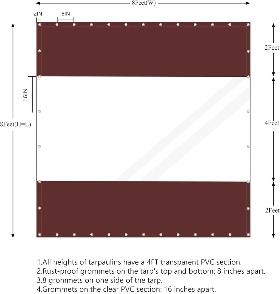 20 Oz Outdoor Vinyl Curtain, Outdoor Clear Panel Curtain, Weather Resistant Outdoor Curtain for Pergola, Porch