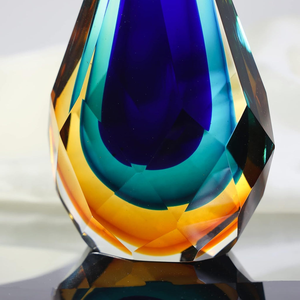Hand-Blown Glass Sculpture Glass Decor Murano-Style Glass Statue and Figurine Wonderful Gift, Blue and Green Color