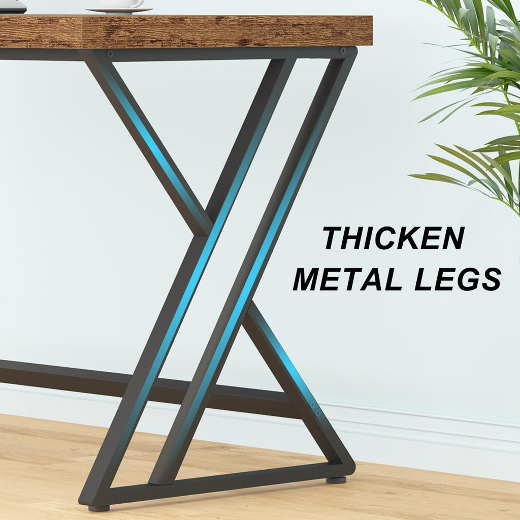 60 Inch Computer Office Desk Metal & Wood Writing Desks Rustic Brown