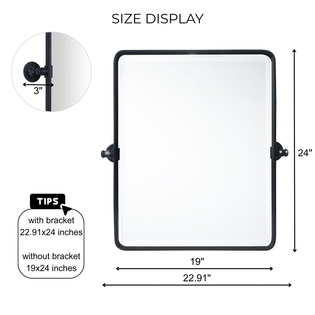 Pivot Mirror Matt Black Tilt Beveled Mirror Rectangle Bathroom Mirror Pivoting Metal Framed Vanity Mirrors for Wall