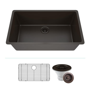 32" x 19" Quartz Kitchen Sink, Single Bowl Kitchen Sinks, Drop-in, Undermount Sink, Granite Composite Galaxy Mocha