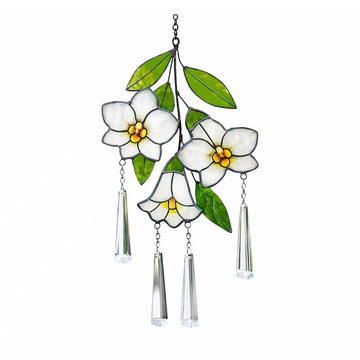 Stained Glass Plumeria Flower Suncatcher, Window Decor with Crystal Prisms