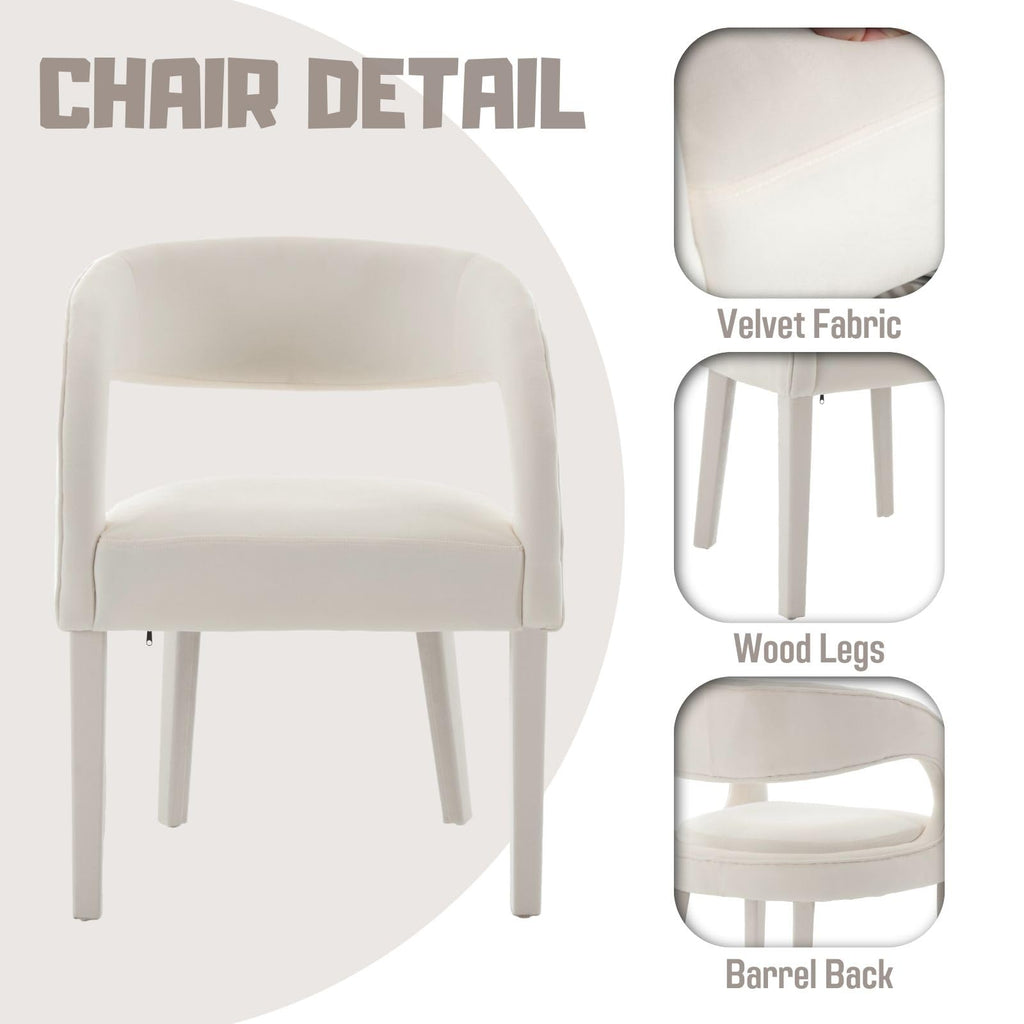 Upholstered Barrel Dining Chairs Set of 4, White Velvet Fabric