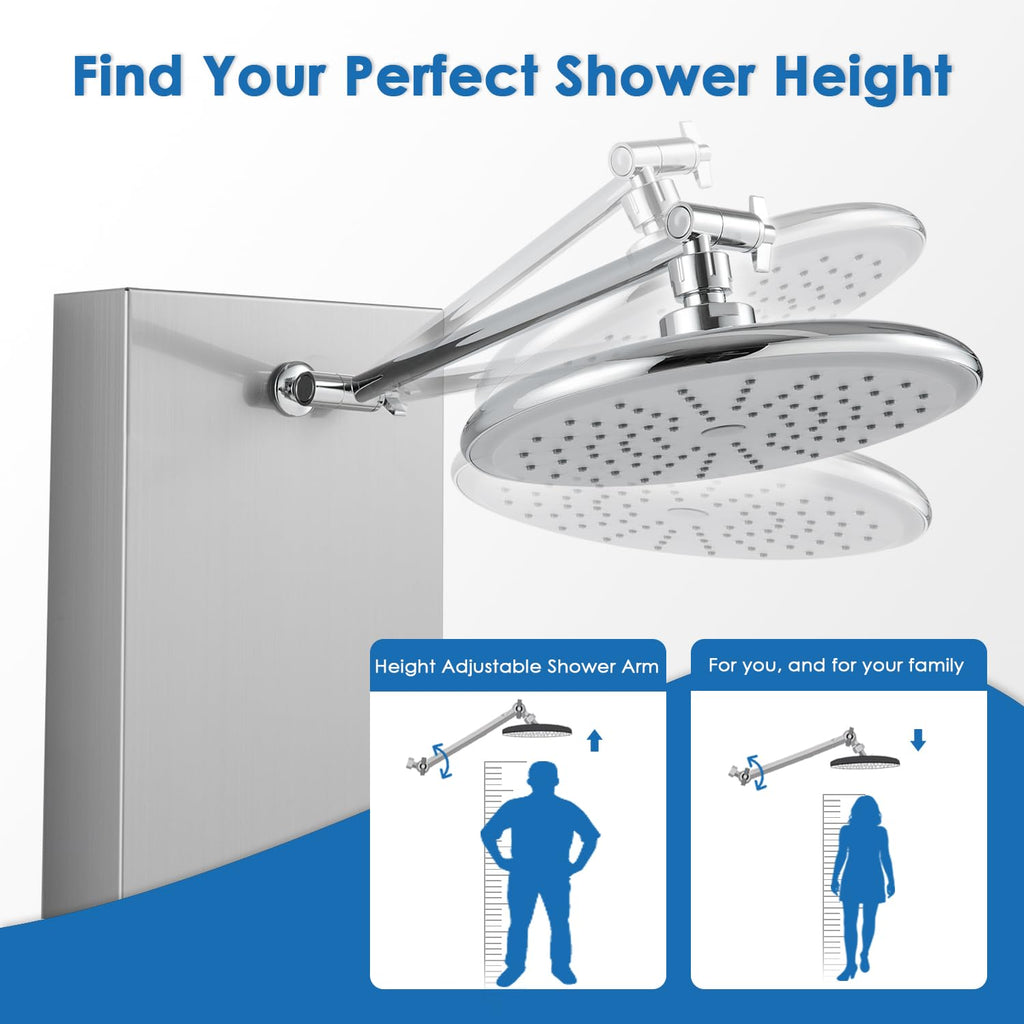 Shower Panel Tower System With Adjustable Shower Head, Brushed