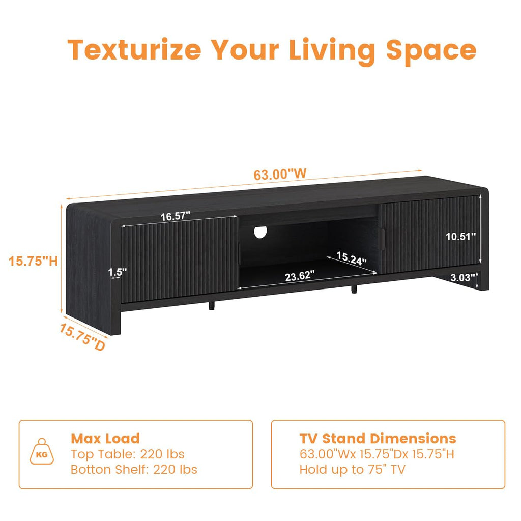 TV Stand for 75/65/55 Inch TVs, Mid Century Modern Entertainment Center with Storage, Wooden Television Media Console
