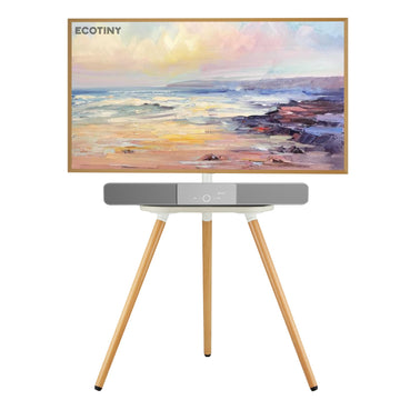 Solid Wood Easel TV Stand for 43-65" TVs with Shelf, White Beech