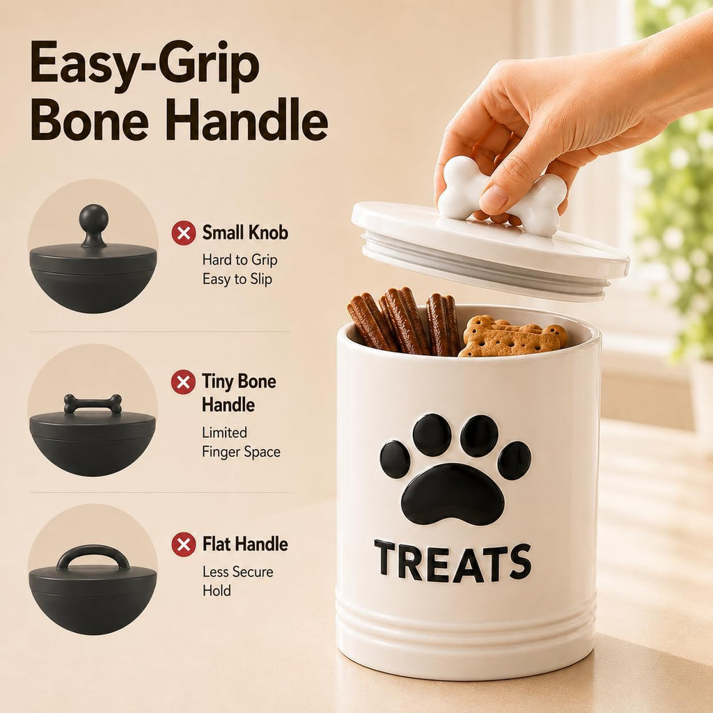 White Dog Treat Container, 5.3''×9.1'', with Airtight Lid, 7 Cups Capacity