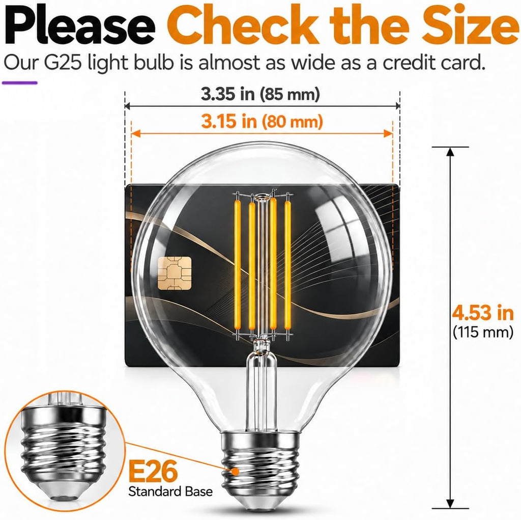 G25 LED Globe Light Bulbs for Vanity, 60W Equivalent Dimmable