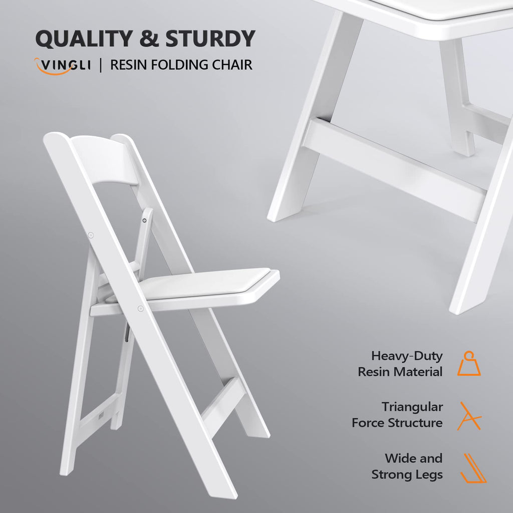 Plastic Folding Chair with Padded Seat, Resin Foldable Chairs with Soft Cushion, Comfortable and Sturdy, Suitable for