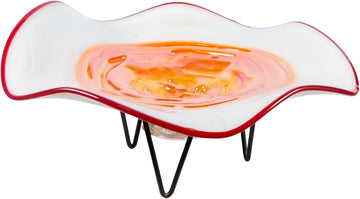AV23010 Cavalier Hand Blown Art Glass Bowl with Decorative Centerpiece Stand, White Orange, 18-Inch Wide