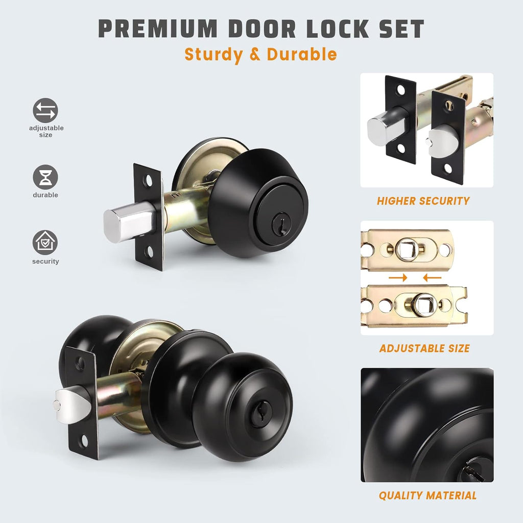 3 Pack Keyed Alike Entry Door Knobs and Single Cylinder Deadbolt Lock Combo Set Security and Front Door