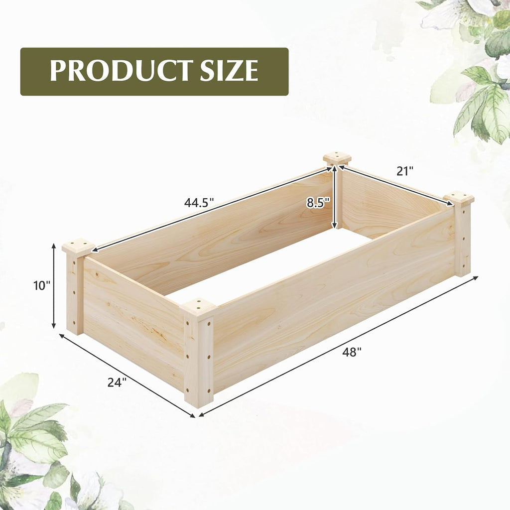 Wooden Raised Garden Bed, Rectangular Planter Box for Vegetables, Fruits, Flowers, Herbs, 48" Lx24 Wx10 H Outdoor