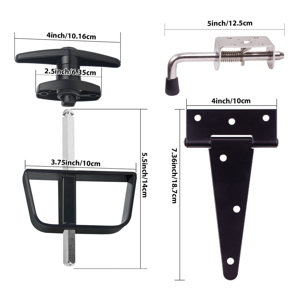 6" Shed Door Hardware Kit with T-Handle Lock & 5 Keys - 6 Hinges, 2 Barrel Bolts - Iron Gate Hardware Set, Black