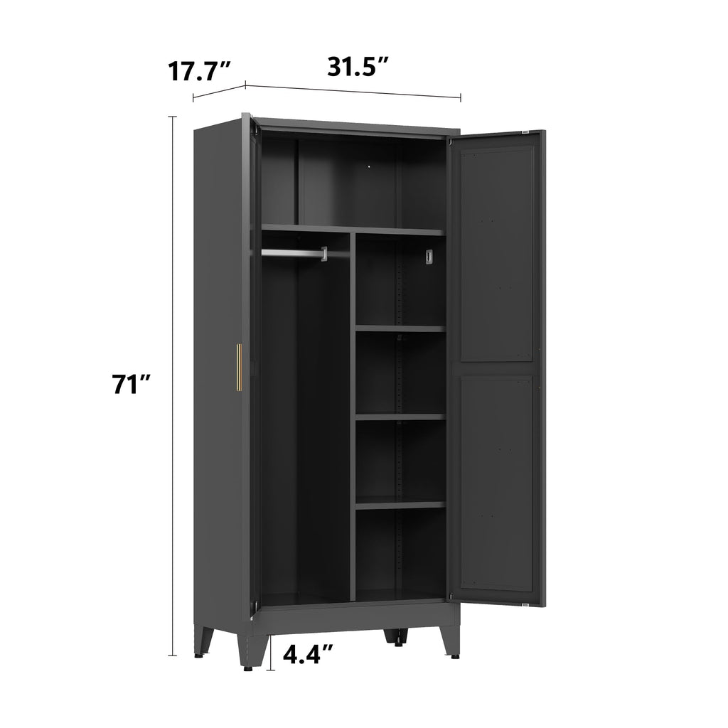 Metal Armoire Wardrobe Closet, Bedroom Armoires with Hanging Rod