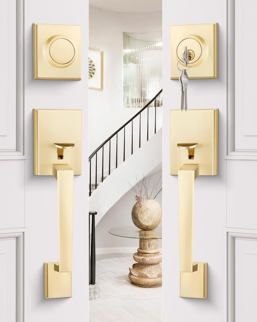 Double Door Handle Set, Gold Double Door Handleset with Dummy