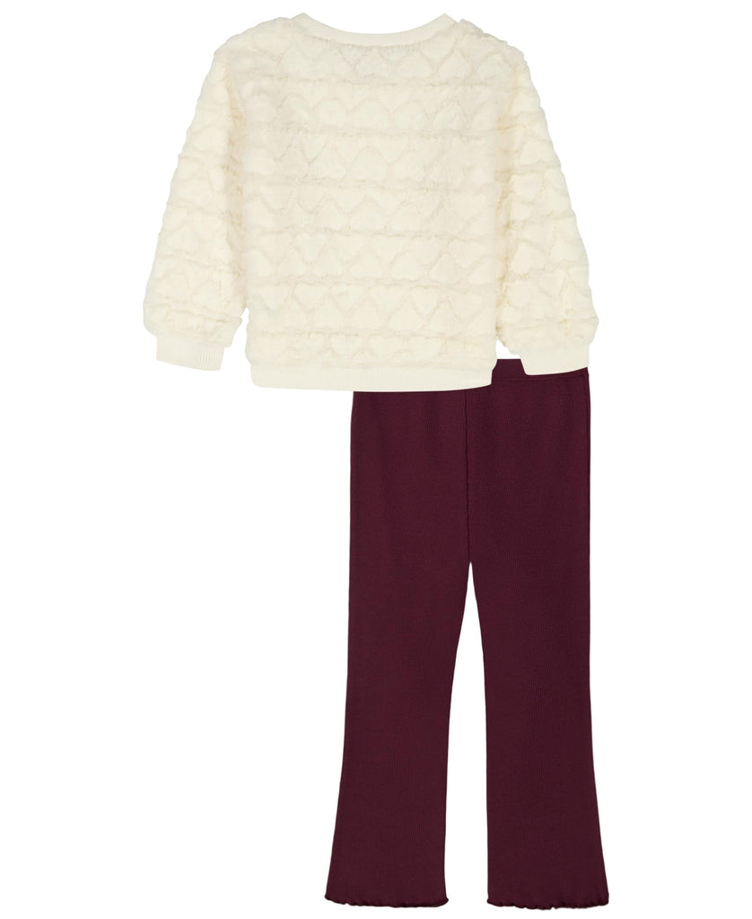 Girls' Piece Sherpa Sweatshirt and Pants Set, Egret/Rhododendron
