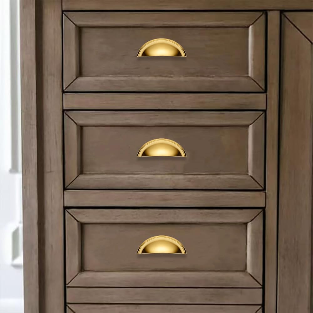 5-Pack 100% Solid Unlacquered Brass 3inch Drawer Pulls Cabinet Cup Pulls Kitchen Hardware Cabinet Handles Drawer