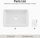 KES Bathroom Vessel Sink 20 Inch Above Counter Rectangular White Ceramic Countertop Sink for Cabinet Lavatory Vanity