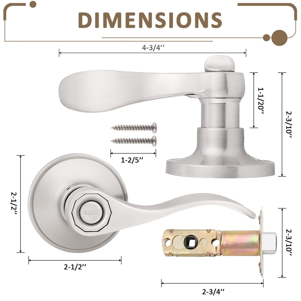 8 Pack Privacy Door Levers Keyless Door Lockset Handleset Right/Left Handed Reversible in Satin Nickel Door