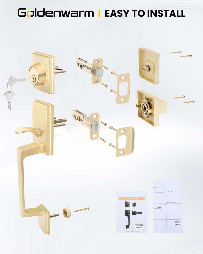 Double Door Handle Set, Gold Double Door Handleset with Dummy