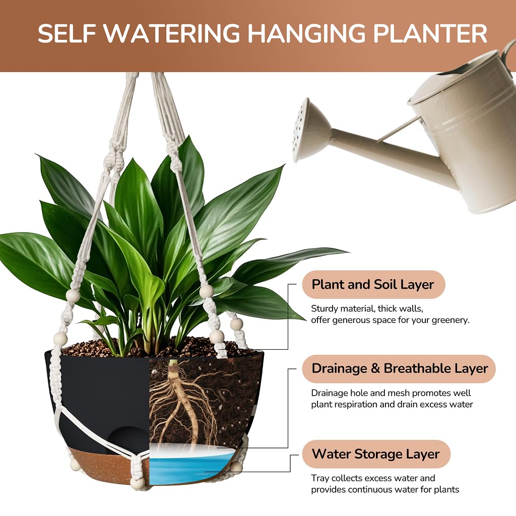 12 Inch Hanging Baskets for Plants Outdoor, Hanging Planters for Indoor Outdoor Plants, Hanging Planter with Self