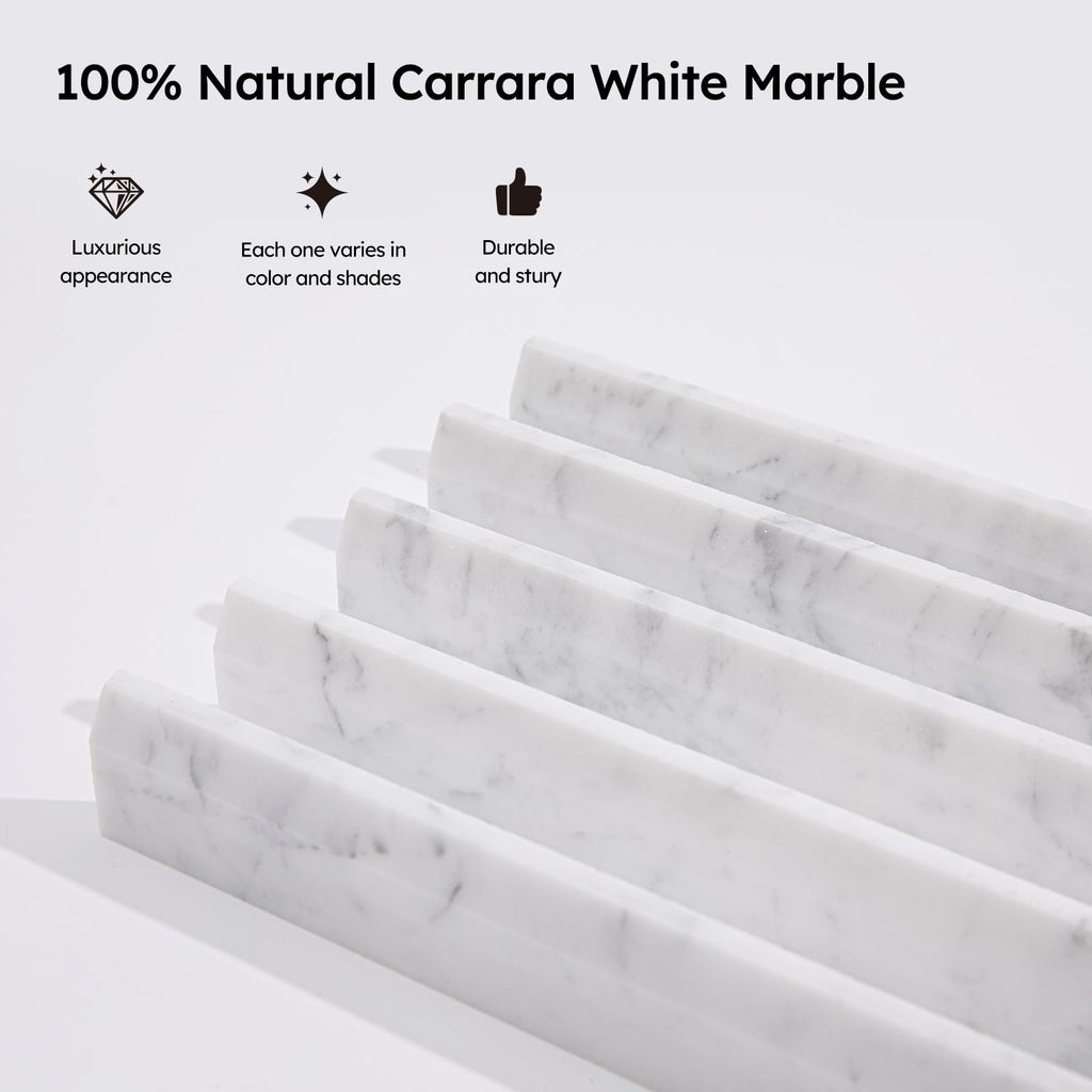 10 Pcs Carrara White Marble Pencil Liner Trim, 3/8×12 Inch Polished