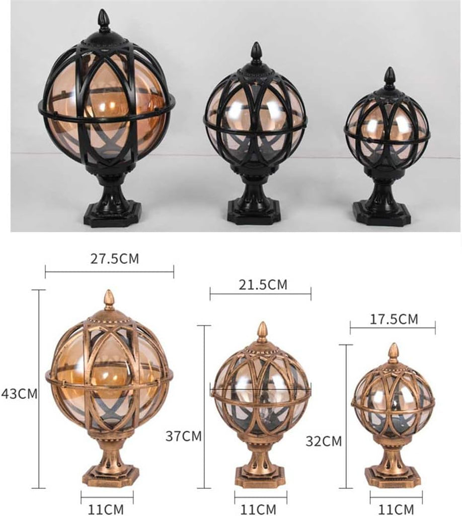 Classic Waterproof Glass Globe Outdoor Lighting for Garden, Patio, and Yard - Aluminum Pillar Light Fixture