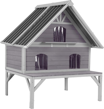 Outdoor Cat House Weatherproof Feral Cat Shelter for Multiple Cats, 2-Story Independent Design with Escape-Friendly