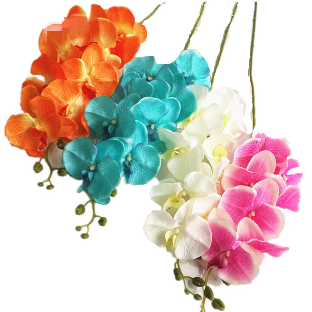 6pcs Orange Color Moth Orchids Phalaenopsis 8 Heads Artificial Silk Large Orchid Flower Branch (Orange)