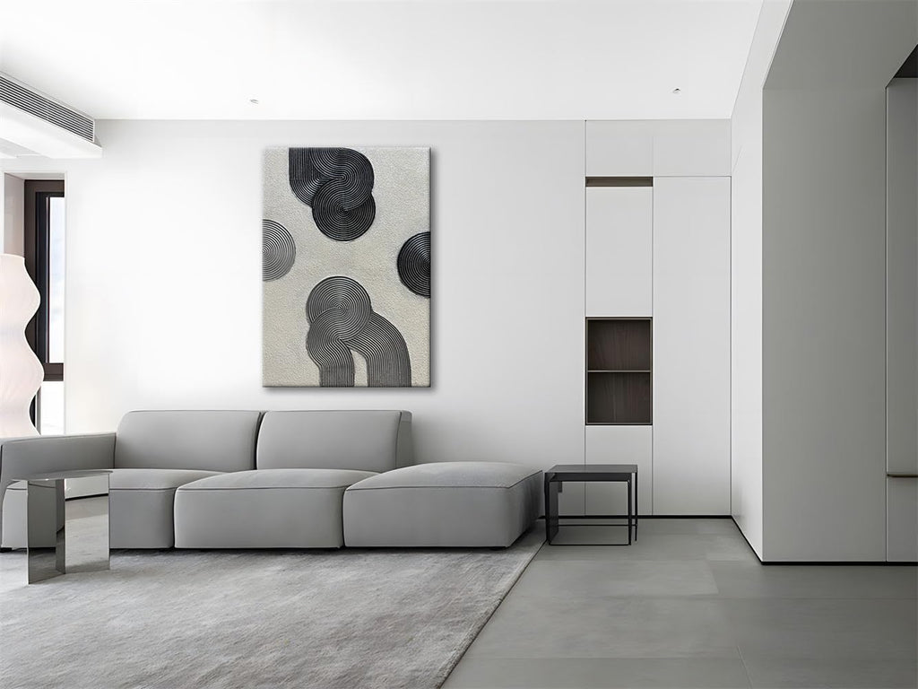 Grey and Black Abstract Textured Wall Art, Hand-Painted 3D Oil Paintings on Canvas Wall Art 40x28 inch Contemporary